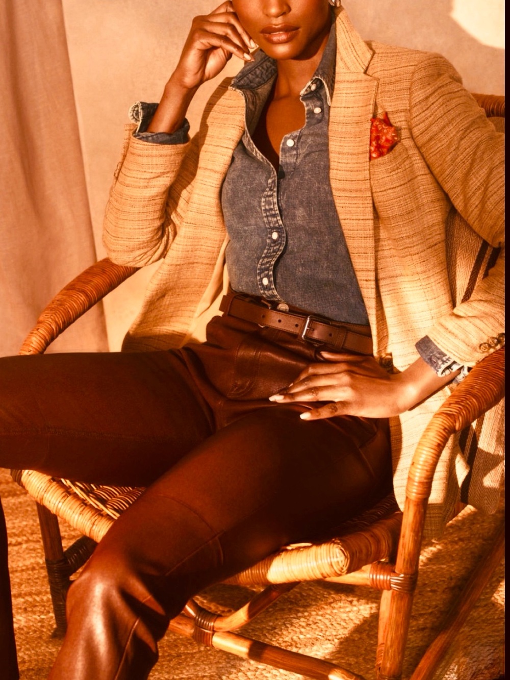 Vintage Ralph Lauren | Y2K Mid Rise Lambskin Chestnut Leather Pants